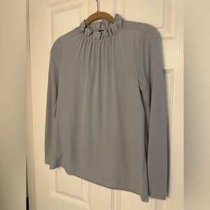 Ann Taylor Gray Ruffle Neckline Longsleeve Top - Size XS